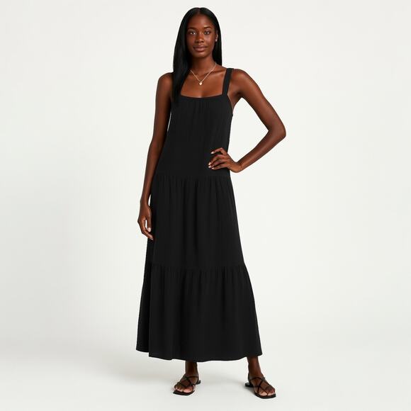 BB Dakota Arianna  Black Sleeveless Cami Camisole Tiered Midi Tank Dress XS - Picture 2 of 7